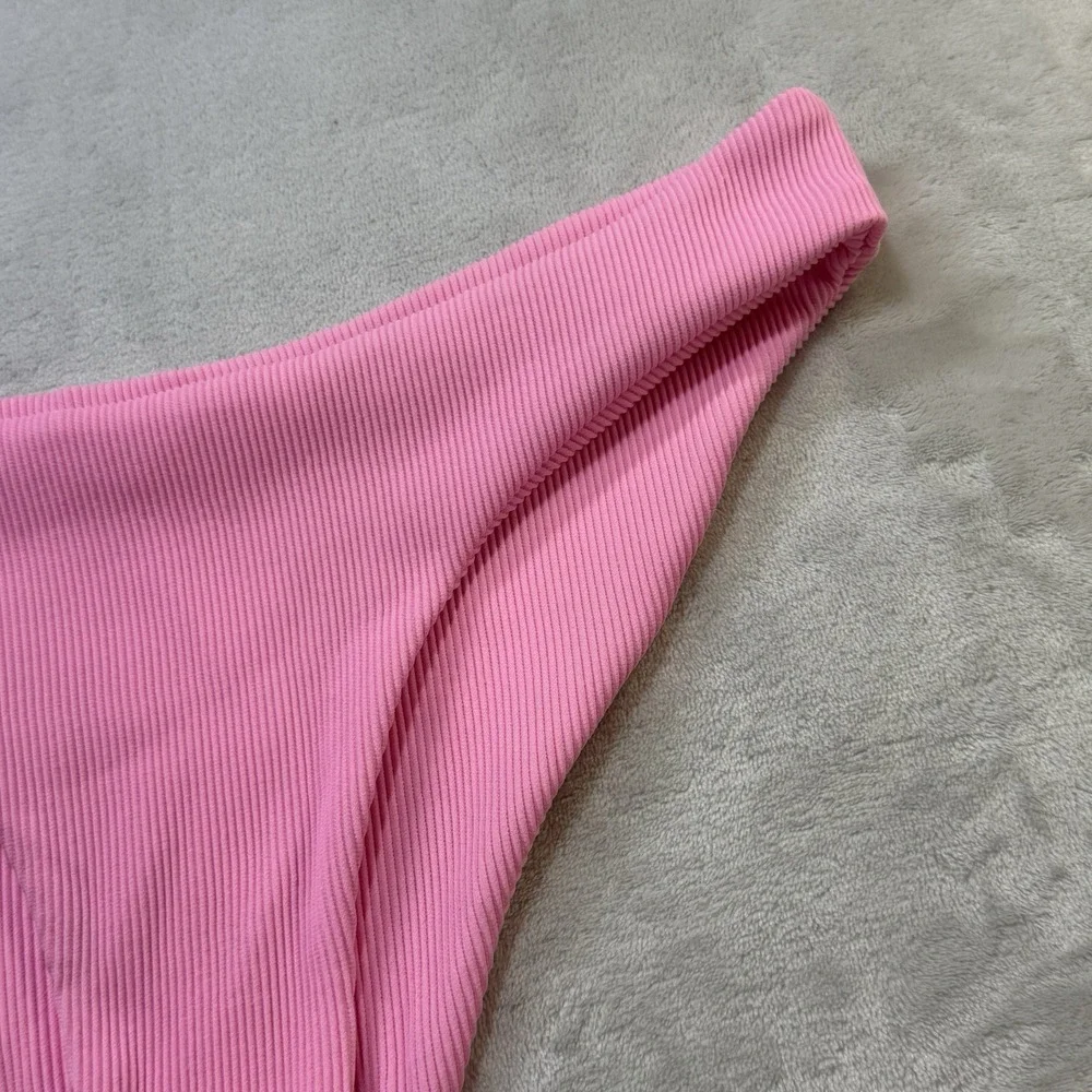 Kulani Kinis Bikini Bottoms XL Pink Ribbed Minimal Full Coverage Swim‎
